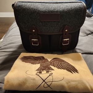 HAWKESMILL ENGLAND Camera Messenger Bag/Backpack, Navy Canvas, Tweed, Leather